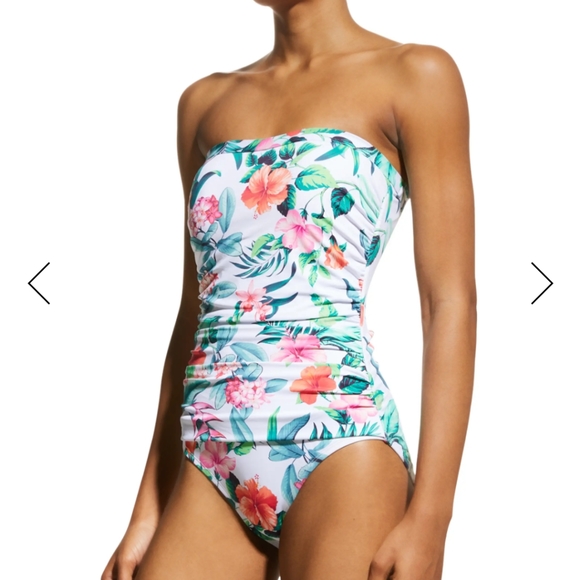 Tommy Bahama Floral Print Bandeau One-Piece Swimsuit Size 10